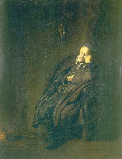 REMBRANDT Harmenszoon van Rijn An old man asleep by a fire oil painting picture